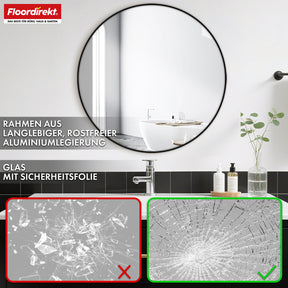 Wandspiegel | Bella | Runder Spiegel mit schwarzem Rahmen aus Aluminiumlegierung | In verschiedenen Größen erhältlich