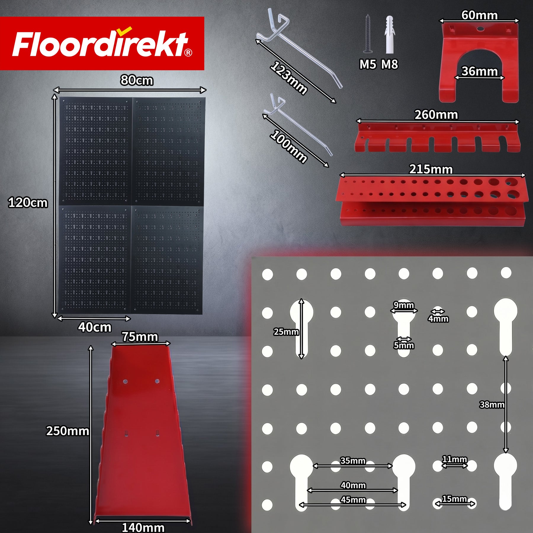 Werkzeugwand | Parker | Lochwand Set aus Metall mit Zubehör | Werkzeughalter für Werkstatt & Garage