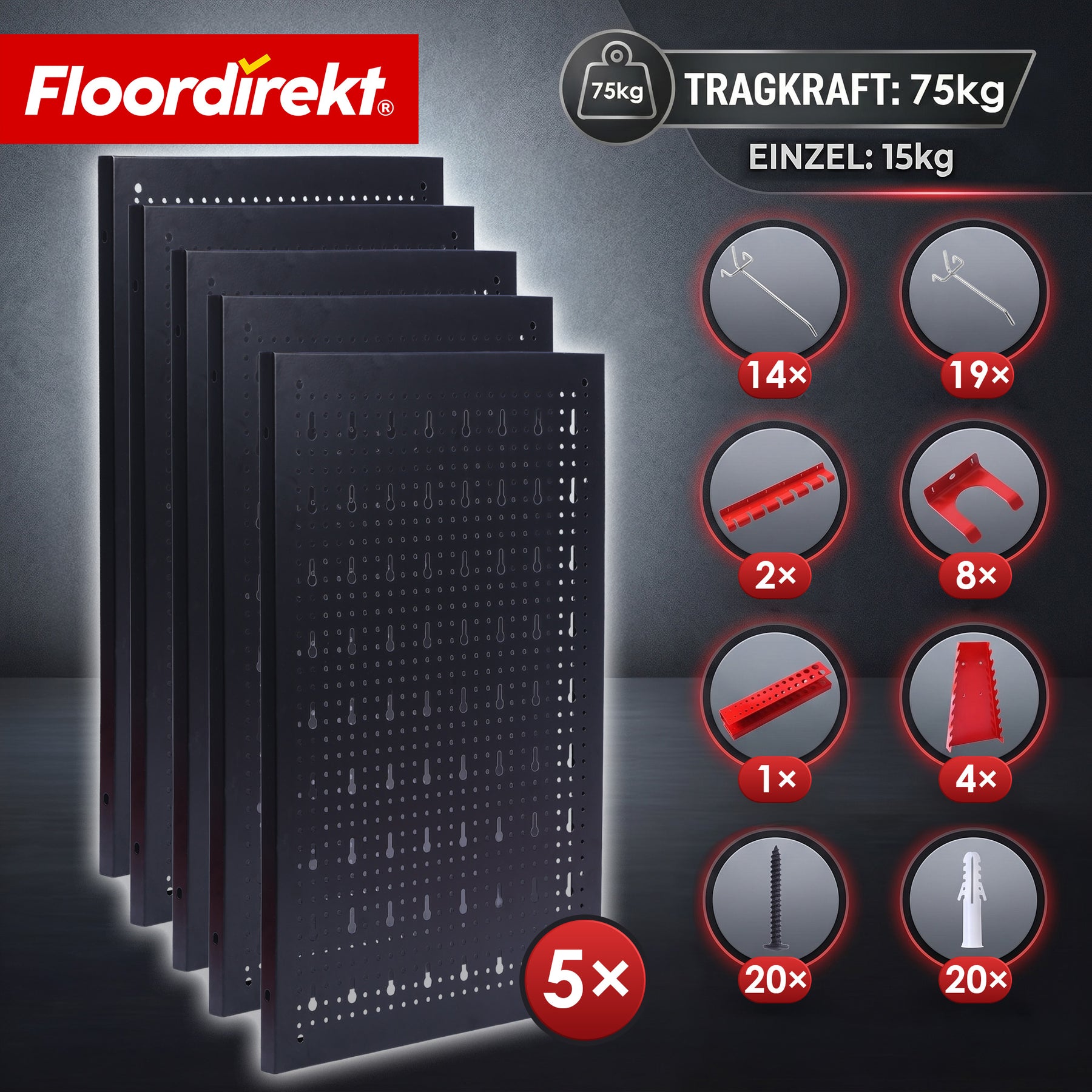 Werkzeugwand | Parker | Lochwand Set aus Metall mit Zubehör | Werkzeughalter für Werkstatt & Garage