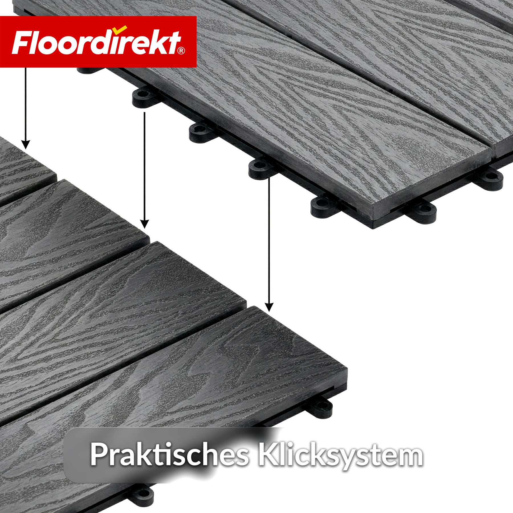 WPC-Terrassenfliese | Noble 3D | Moderne Klickfliese 30 x 30 cm für Balkon & Terrasse