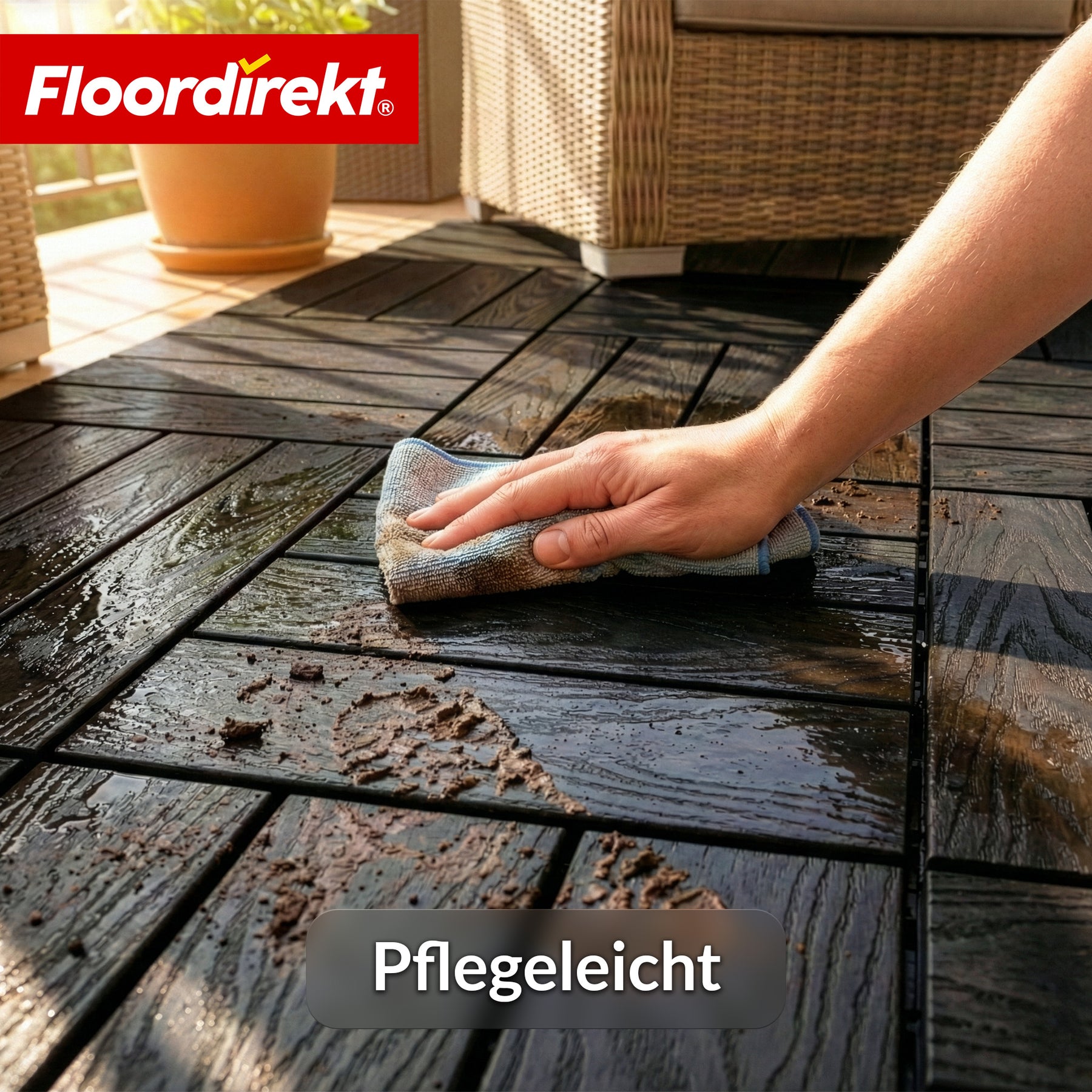 WPC-Terrassenfliese | Noble 3D | Moderne Klickfliese 30 x 30 cm für Balkon & Terrasse