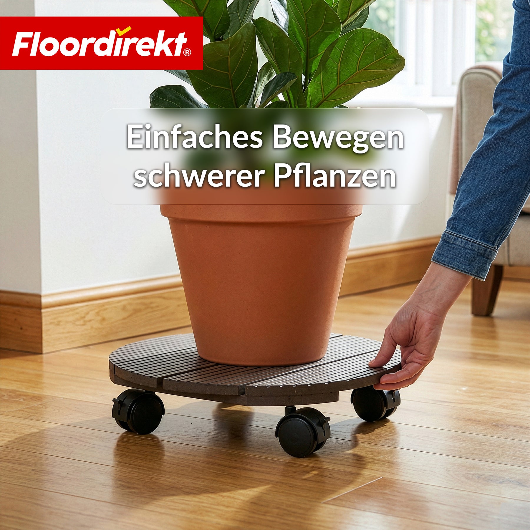 WPC-Pflanzenroller | Countess | Rolluntersetzer Ø 30 cm | 4 Lenkrollen 360° & Feststellbremse | bis 80 kg belastbar