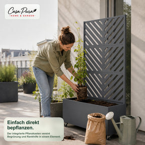 Pflanzkasten mit Rankgitter | Nora | Mobiler Sichtschutz aus verzinktem Stahl | 107,5 × 40,6 × 185 cm