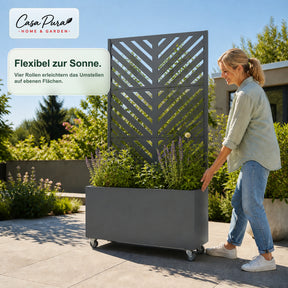 Pflanzkasten mit Rankgitter | Nora | Mobiler Sichtschutz aus verzinktem Stahl | 107,5 × 40,6 × 185 cm